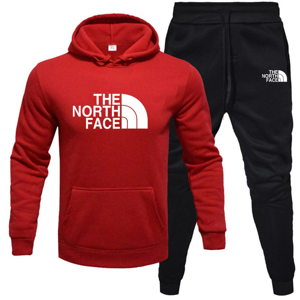 Men's pullover with fleece hoodie sweatshirt set printed casual sports set