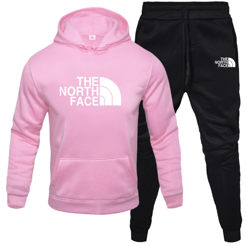 Men's pullover with fleece hoodie sweatshirt set printed casual sports set