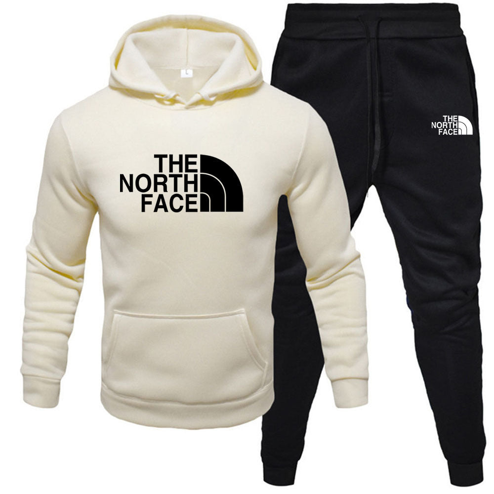 Men's pullover with fleece hoodie sweatshirt set printed casual sports set