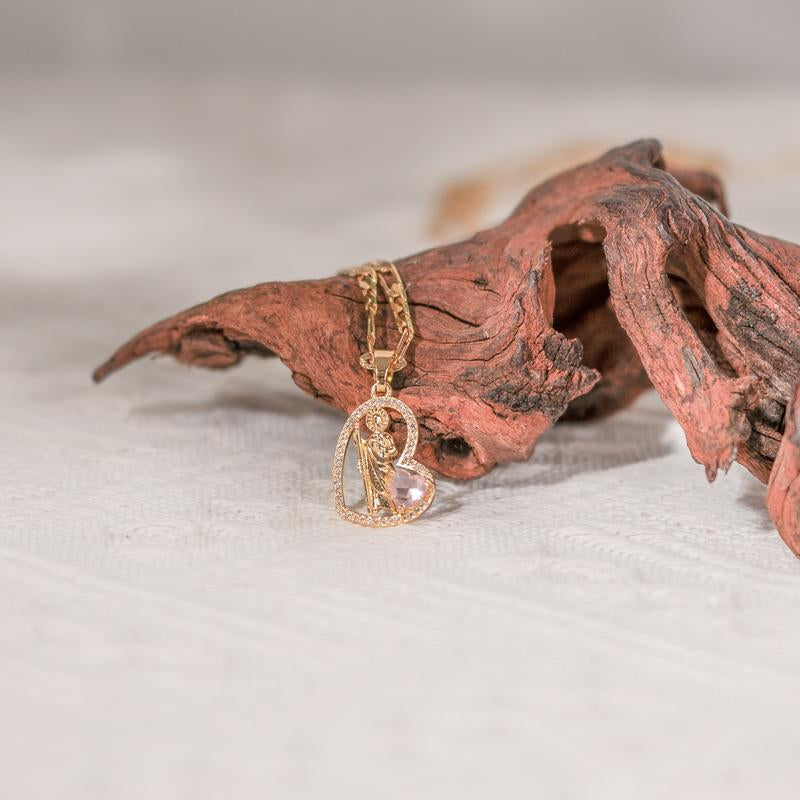 St. Jude 14K Gold Prayer Necklace with Green Zirconia Pendant - Unisex Copper Jewelry for Faith and Career Inspiration