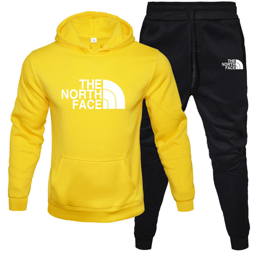 Men's pullover with fleece hoodie sweatshirt set printed casual sports set