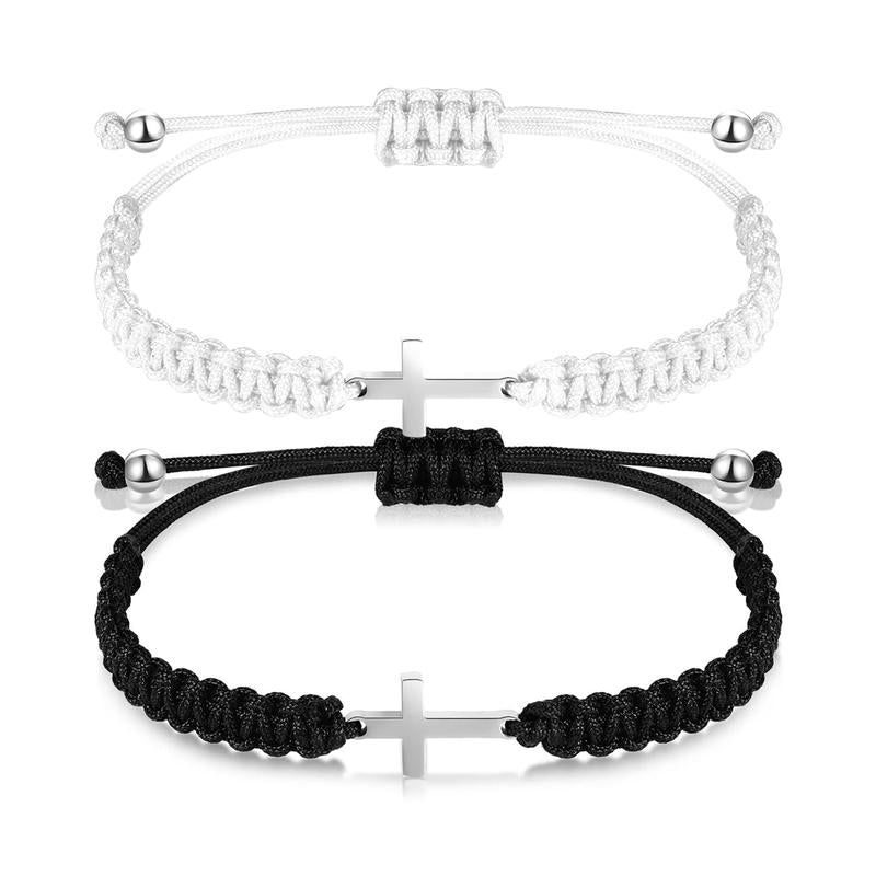 Adjustable Cross Friendship Bracelet – Braided Rope Christian Jesus Wristband, Matching Couple BFF Bracelets, Lucky Strand String for Women, Men, Boys & Girls, Easter Baptism Gift