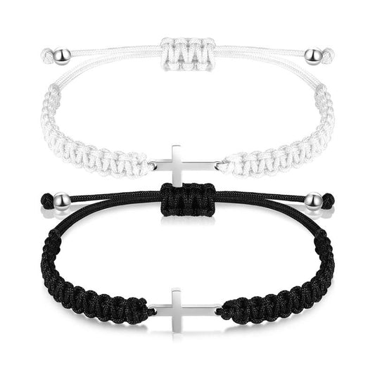 Adjustable Cross Friendship Bracelet – Braided Rope Christian Jesus Wristband, Matching Couple BFF Bracelets, Lucky Strand String for Women, Men, Boys & Girls, Easter Baptism Gift