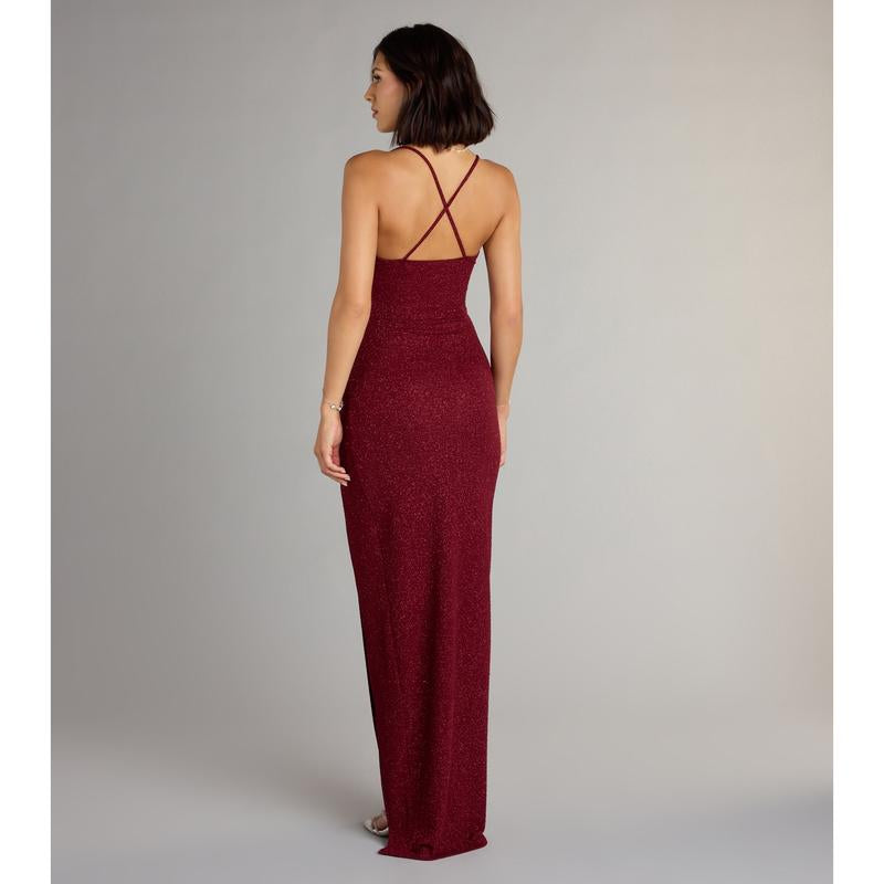 Stunning Amirah Glitter Cowl Neck Column Dress for Elegant Occasions