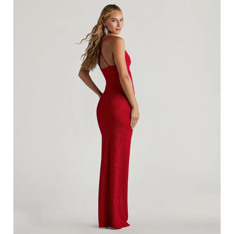Stunning Amirah Glitter Cowl Neck Column Dress for Elegant Occasions