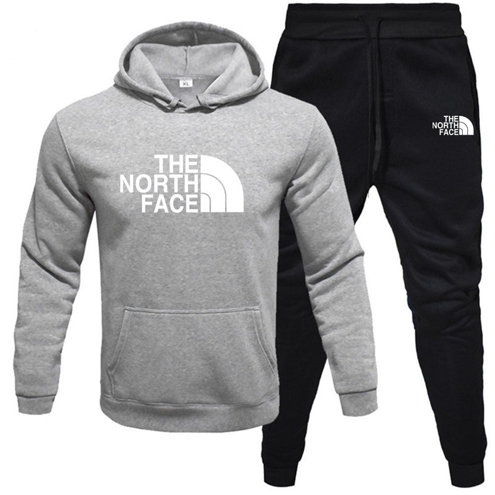 Men's pullover with fleece hoodie sweatshirt set printed casual sports set