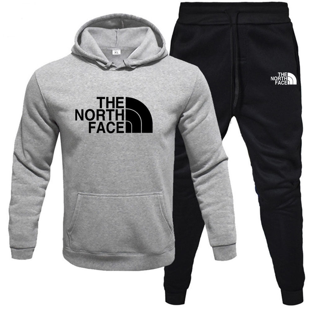 Men's pullover with fleece hoodie sweatshirt set printed casual sports set