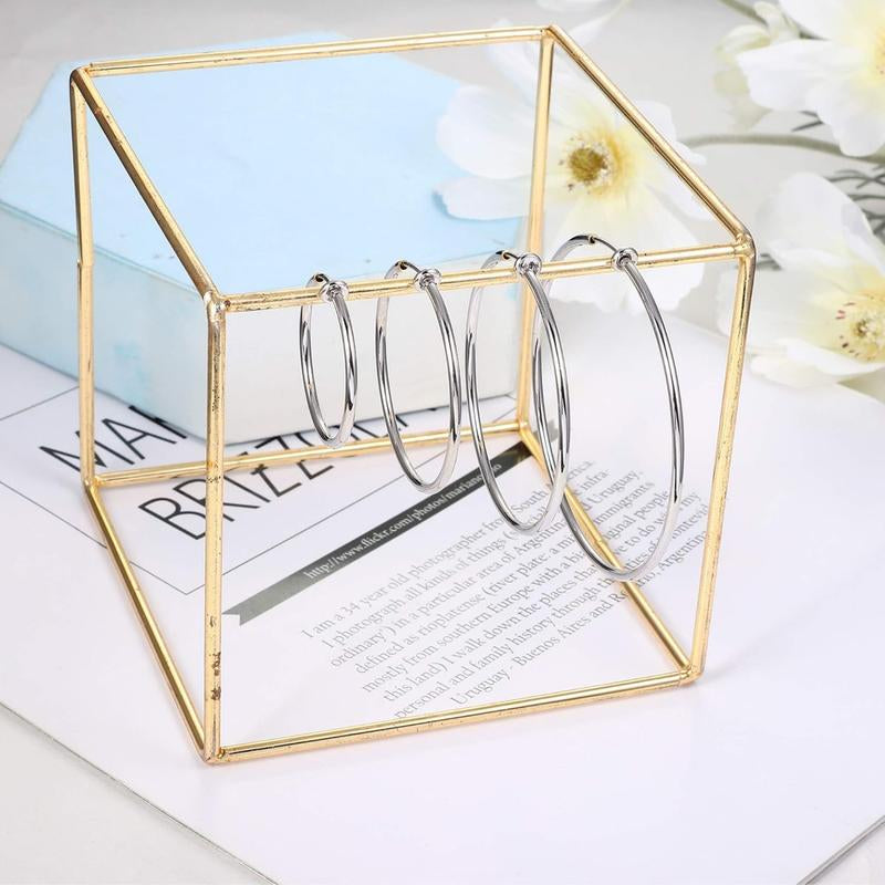 LOYALLOOK 4 Pairs Stainless Steel Clip on Hoop Earrings for Women Fake Hoop Earrings Spring Hoop Earrings for Non-Pierced Ears
