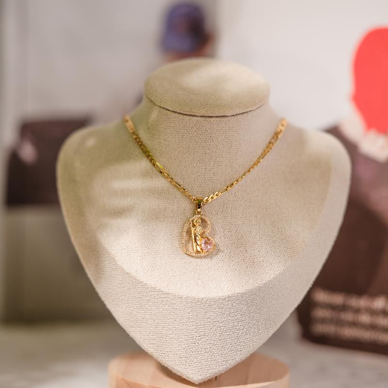 St. Jude 14K Gold Prayer Necklace with Green Zirconia Pendant - Unisex Copper Jewelry for Faith and Career Inspiration