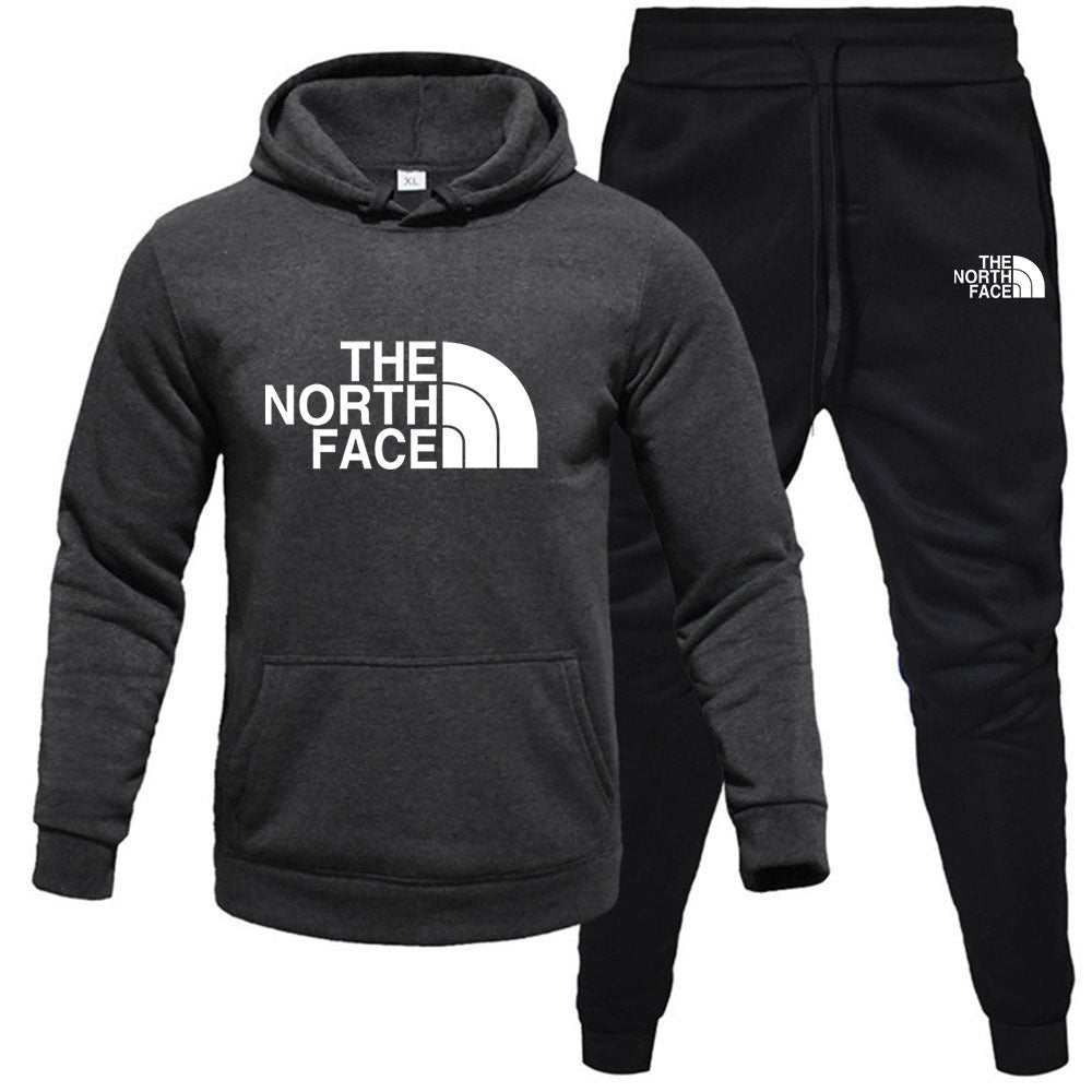 Men's pullover with fleece hoodie sweatshirt set printed casual sports set