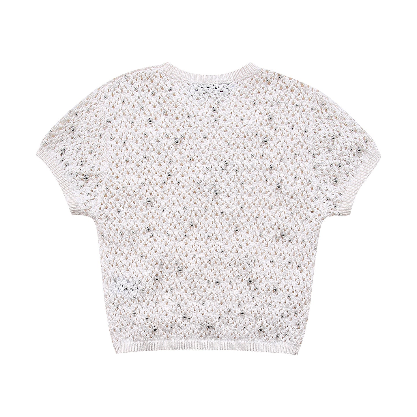 European and American style beaded round neck pullover short sleeved slim knit sweater