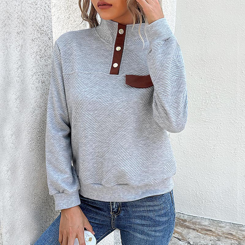 New Autumn And Winter Long-Sleeved Hoodie Women's Retro Stitching Stand Collar Pullover Sweater