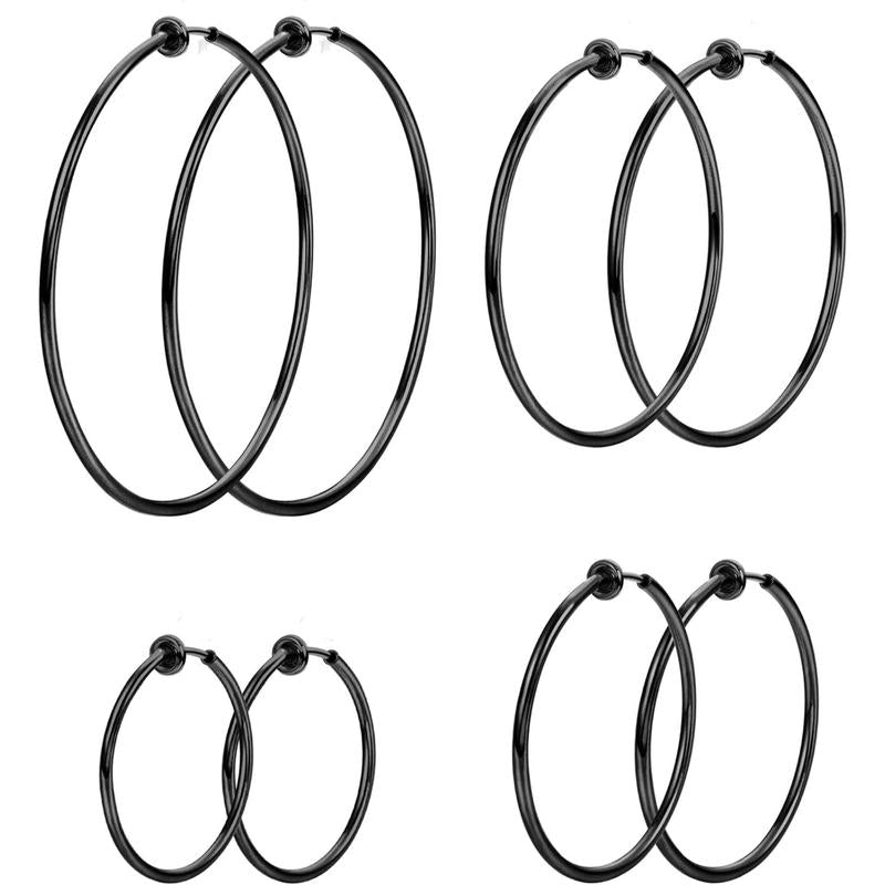 LOYALLOOK 4 Pairs Stainless Steel Clip on Hoop Earrings for Women Fake Hoop Earrings Spring Hoop Earrings for Non-Pierced Ears