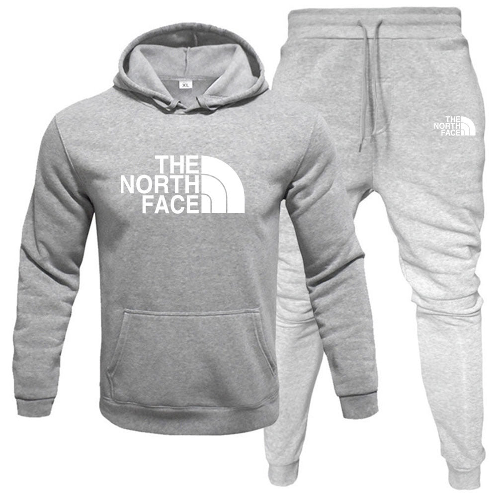 Men's pullover with fleece hoodie sweatshirt set printed casual sports set
