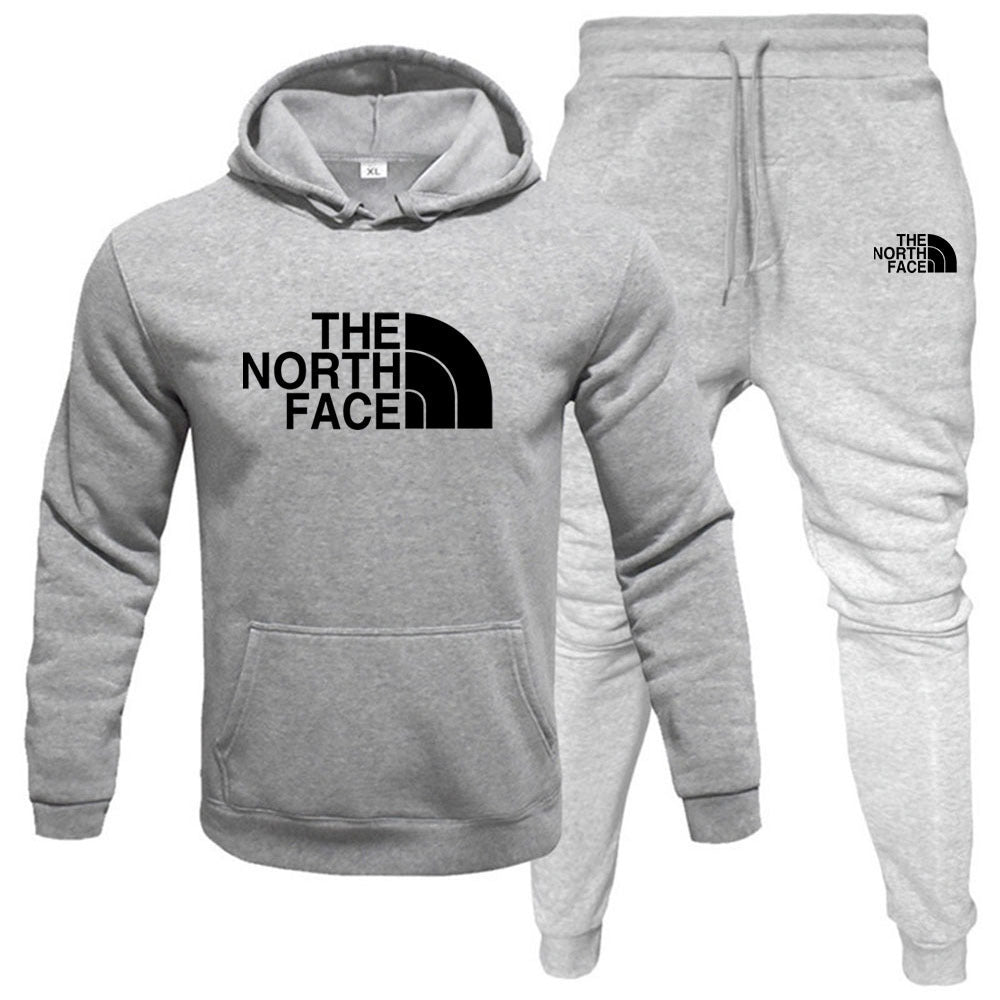 Men's pullover with fleece hoodie sweatshirt set printed casual sports set