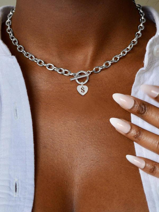 Trendy Heart Initial Pendant Necklace - Exquisite Fashion Jewelry for Women, Perfect for Parties & Everyday Wear, Ideal Birthday Gift