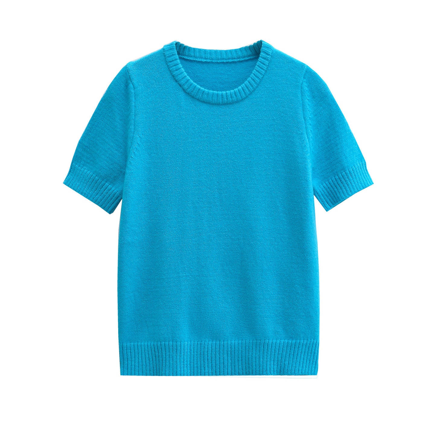 European and American style women's new French niche wool short sleeved round neck top