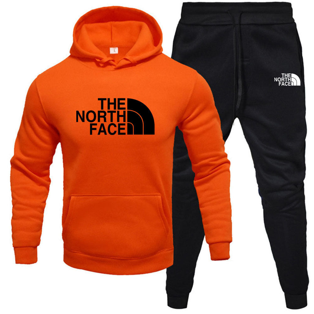 Men's pullover with fleece hoodie sweatshirt set printed casual sports set
