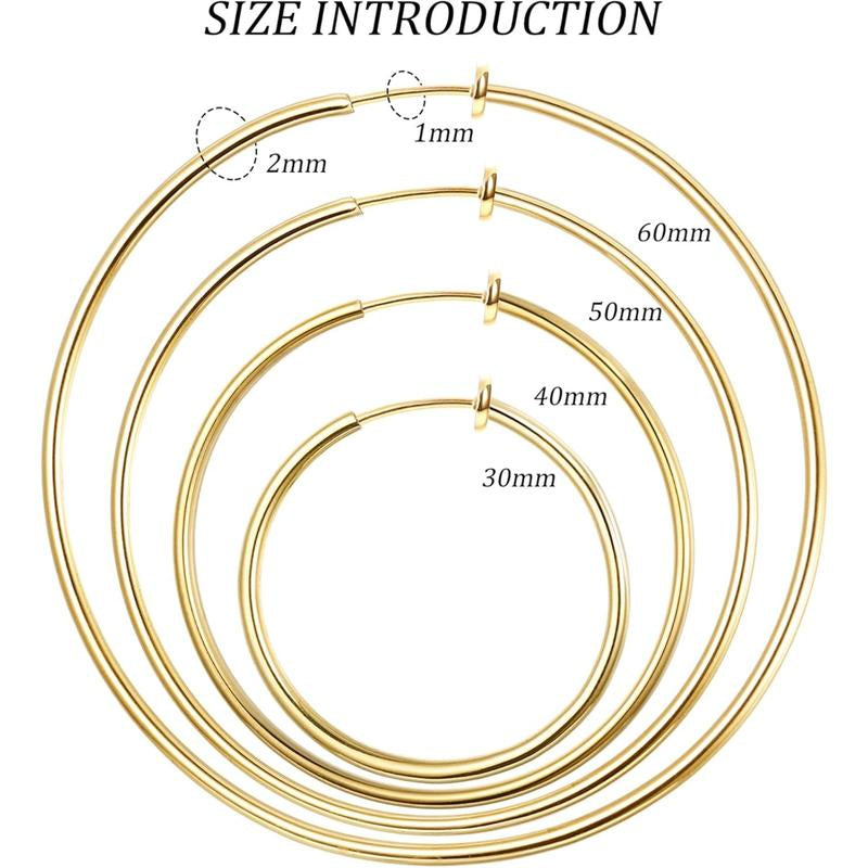 LOYALLOOK 4 Pairs Stainless Steel Clip on Hoop Earrings for Women Fake Hoop Earrings Spring Hoop Earrings for Non-Pierced Ears