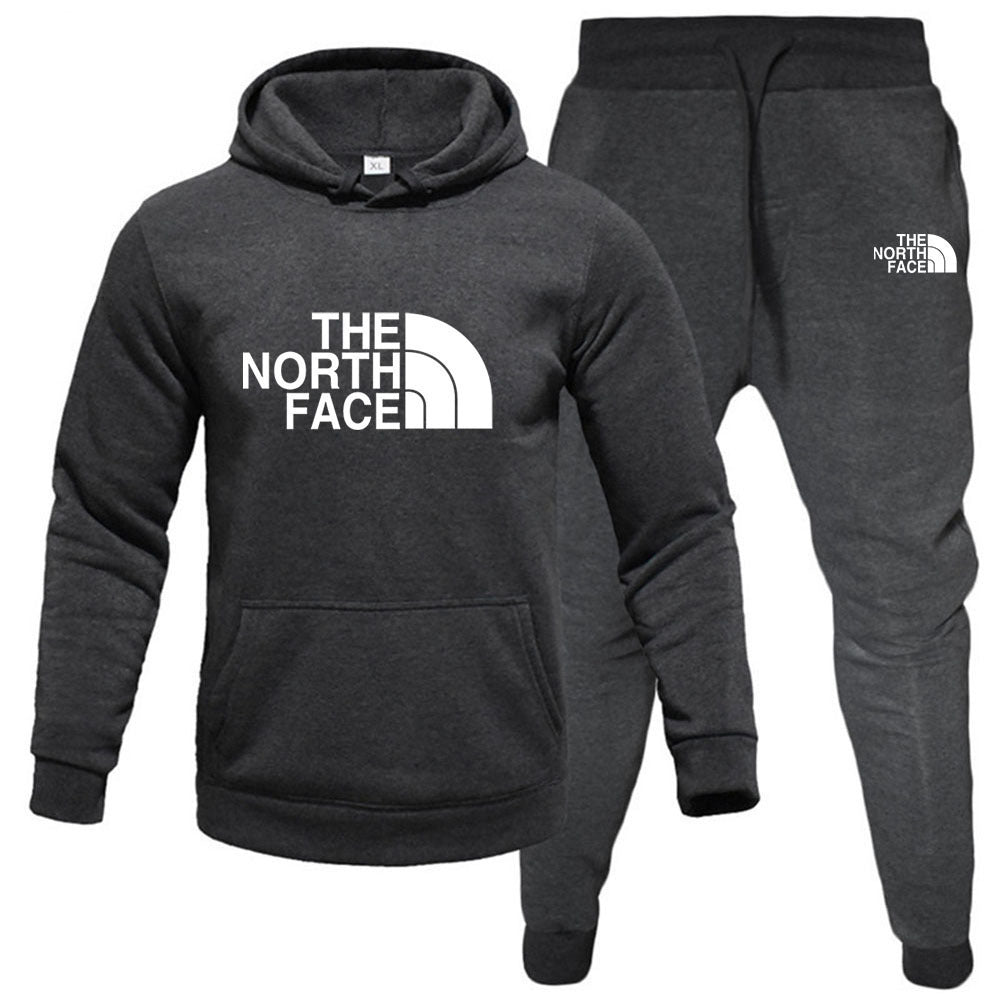 Men's pullover with fleece hoodie sweatshirt set printed casual sports set