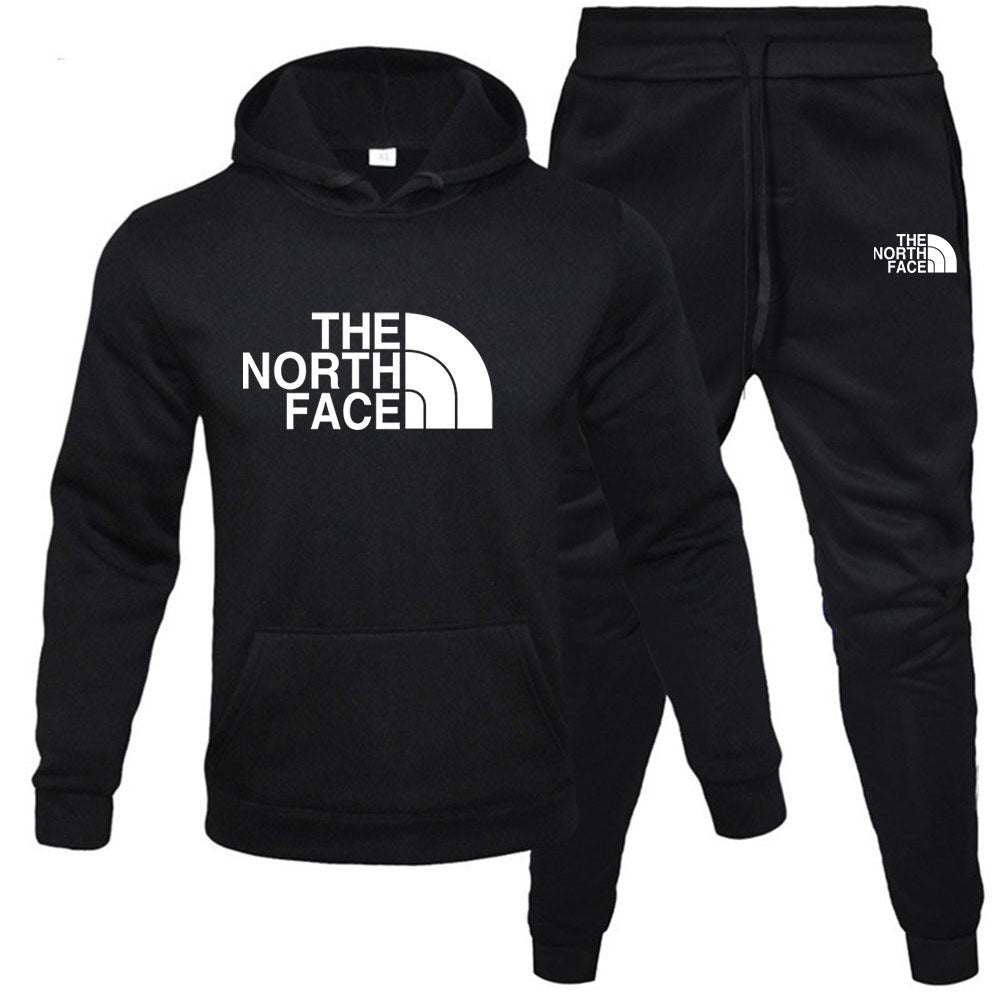 Men's pullover with fleece hoodie sweatshirt set printed casual sports set