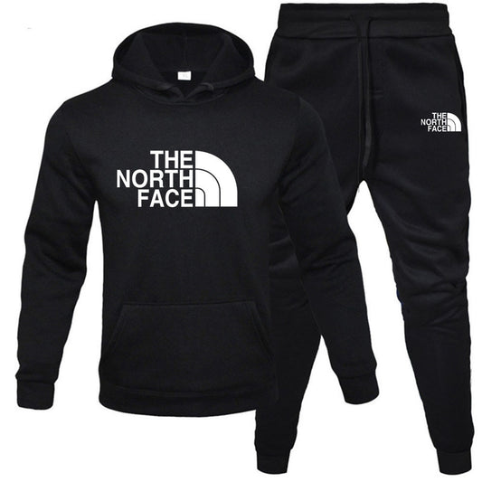 Men's pullover with fleece hoodie sweatshirt set printed casual sports set