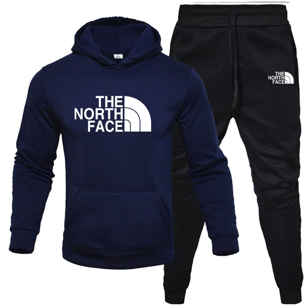 Men's pullover with fleece hoodie sweatshirt set printed casual sports set