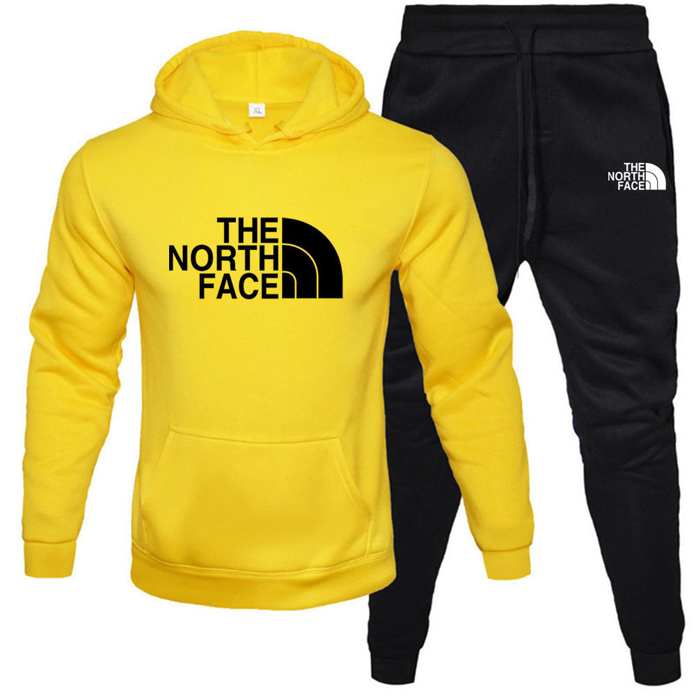 Men's pullover with fleece hoodie sweatshirt set printed casual sports set