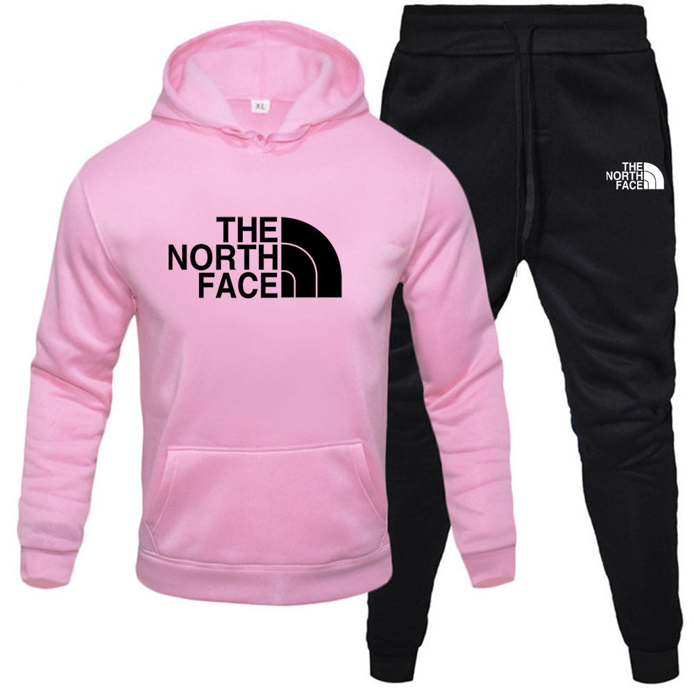 Men's pullover with fleece hoodie sweatshirt set printed casual sports set