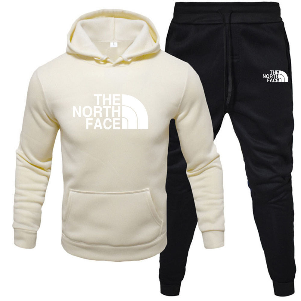 Men's pullover with fleece hoodie sweatshirt set printed casual sports set