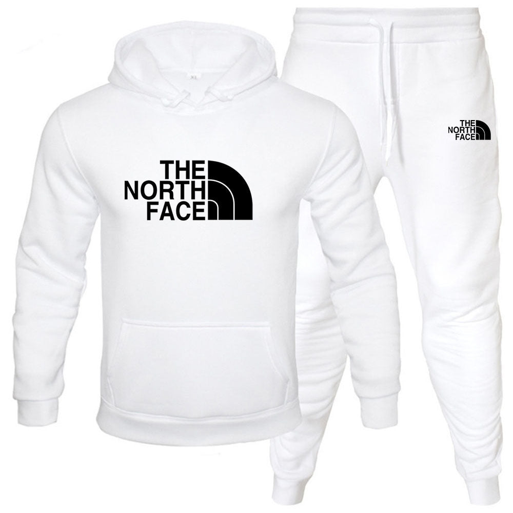 Men's pullover with fleece hoodie sweatshirt set printed casual sports set