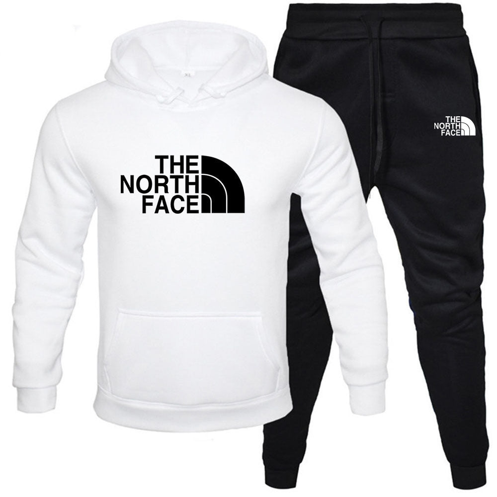 Men's pullover with fleece hoodie sweatshirt set printed casual sports set
