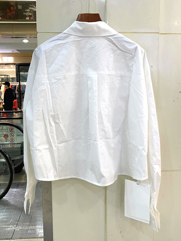 Minimalist style women's casual loose solid color long sleeved short shirt