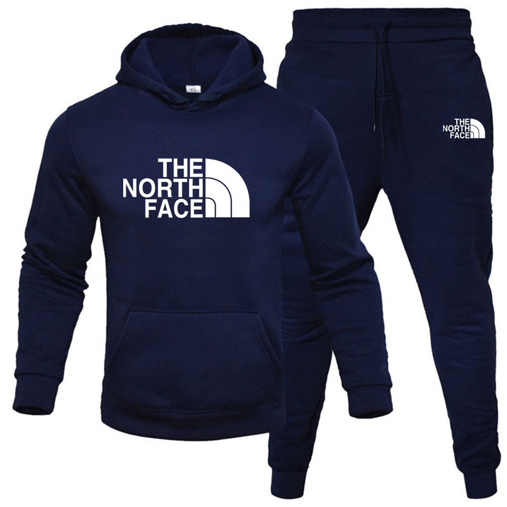 Men's pullover with fleece hoodie sweatshirt set printed casual sports set