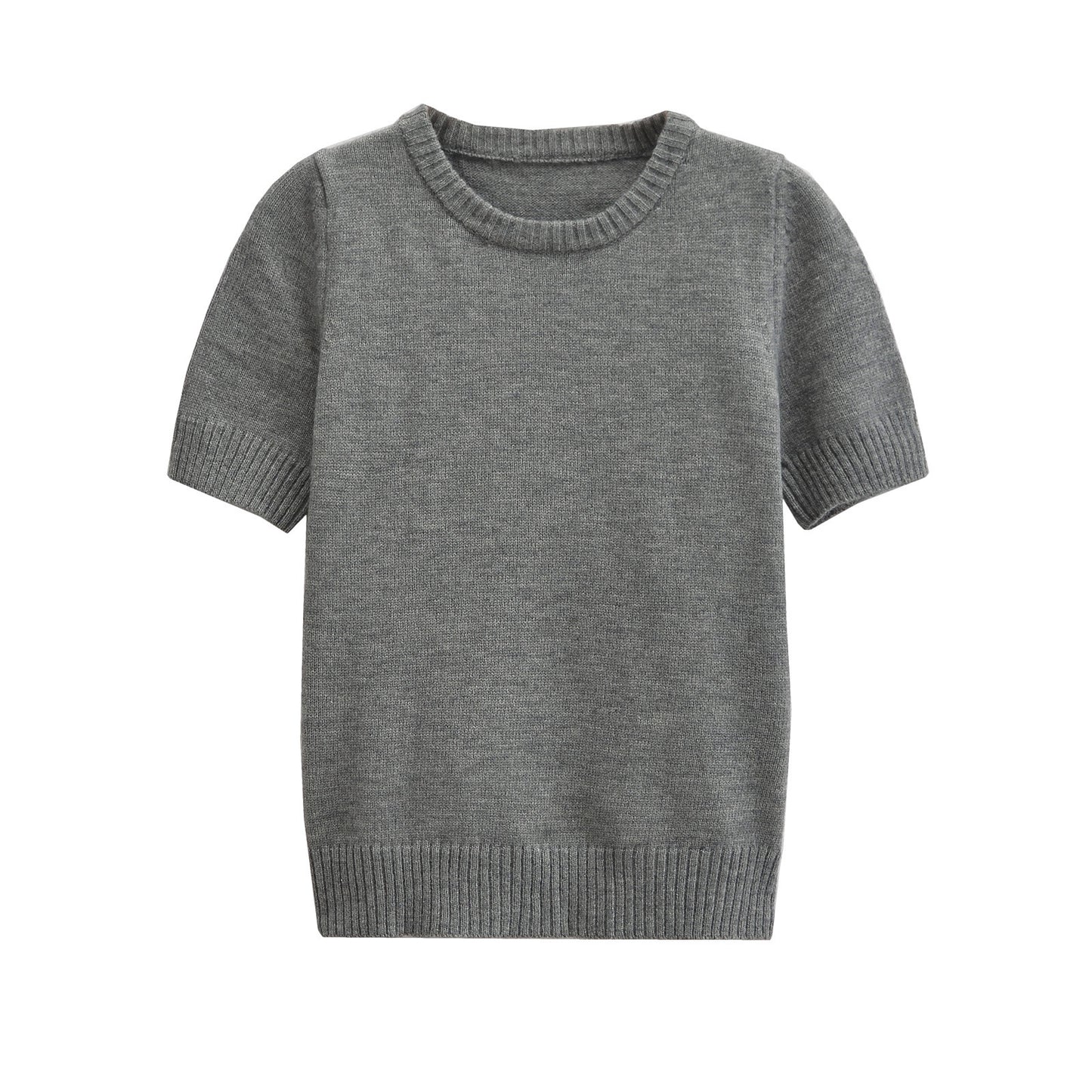 European and American style women's new French niche wool short sleeved round neck top