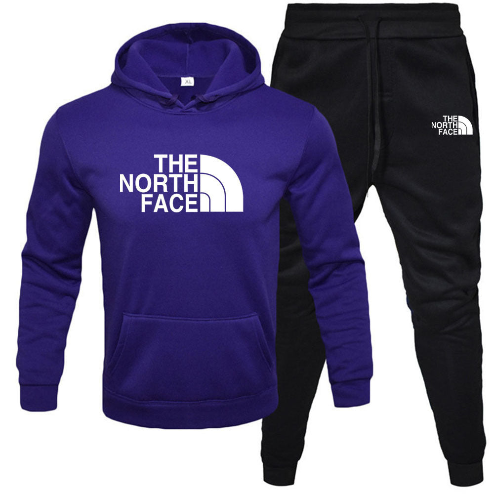 Men's pullover with fleece hoodie sweatshirt set printed casual sports set