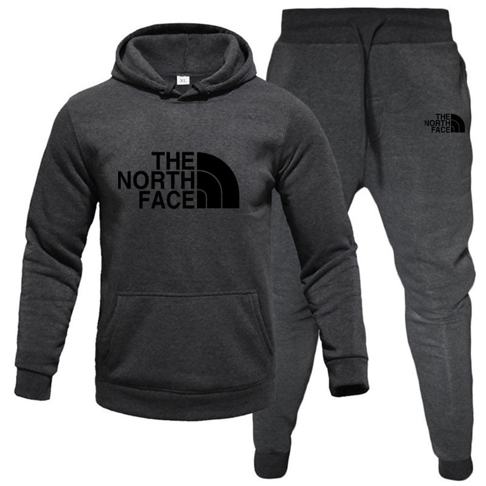 Men's pullover with fleece hoodie sweatshirt set printed casual sports set