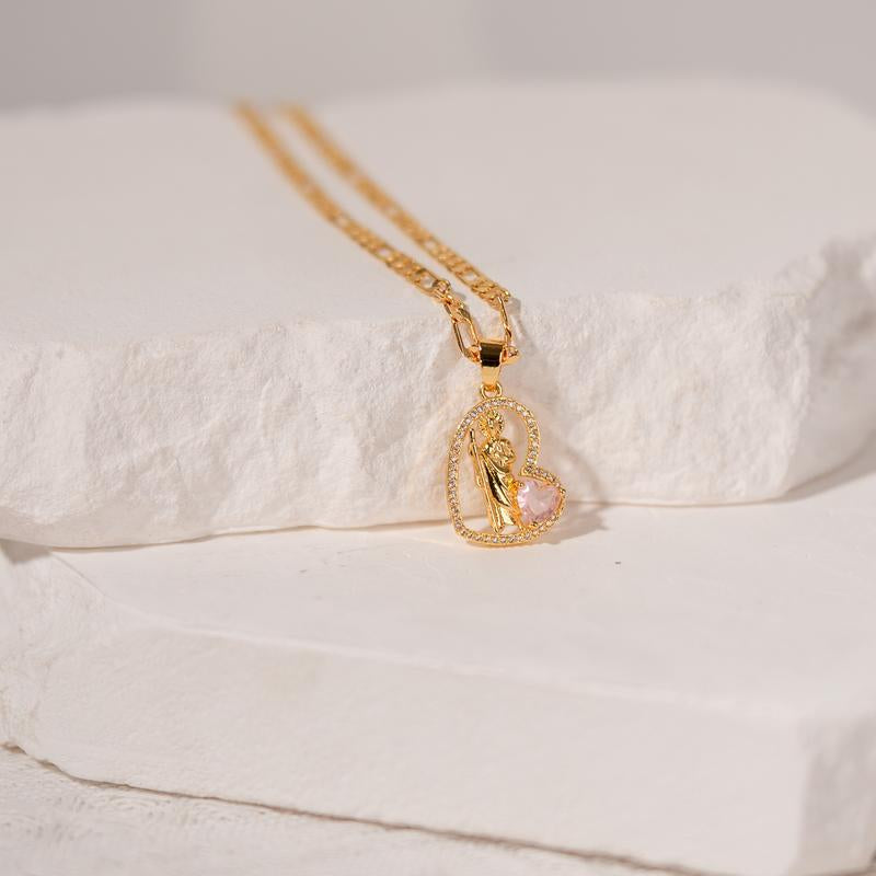 St. Jude 14K Gold Prayer Necklace with Green Zirconia Pendant - Unisex Copper Jewelry for Faith and Career Inspiration