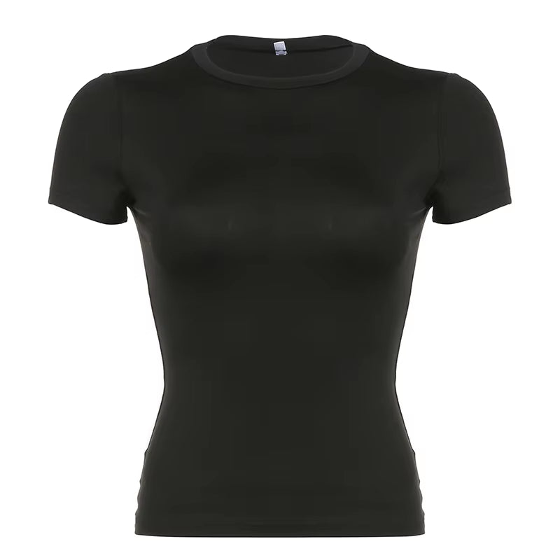 Basic Solid Crop Top Short Sleeve Crewneck Skinny T-Shirt Summer Casual Tee for Women Y2K Vintage Top Harajuku Streetwear