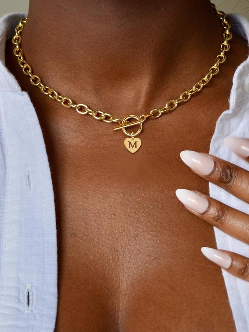 Trendy Heart Initial Pendant Necklace - Exquisite Fashion Jewelry for Women, Perfect for Parties & Everyday Wear, Ideal Birthday Gift