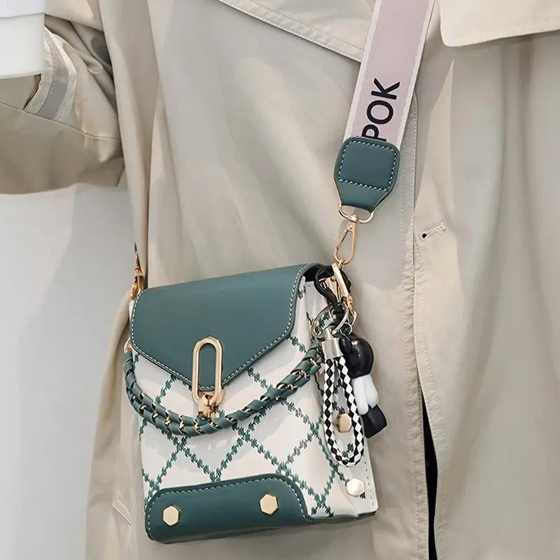 Chic Mini Plaid Crossbody Bag - Trendy Shoulder Bag for Women with Wide Strap