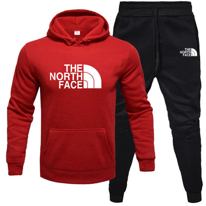 Men's pullover with fleece hoodie sweatshirt set printed casual sports set