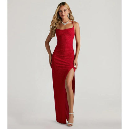 Stunning Amirah Glitter Cowl Neck Column Dress for Elegant Occasions