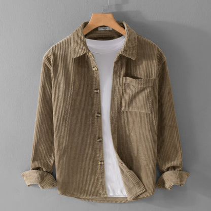 Autumn and winter men's corduroy long sleeved shirt, simple, casual, trendy, retro, handsome men's shirt