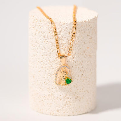 St. Jude 14K Gold Prayer Necklace with Green Zirconia Pendant - Unisex Copper Jewelry for Faith and Career Inspiration