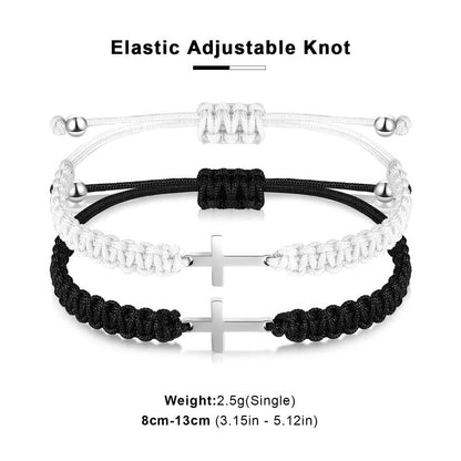 Adjustable Cross Friendship Bracelet – Braided Rope Christian Jesus Wristband, Matching Couple BFF Bracelets, Lucky Strand String for Women, Men, Boys & Girls, Easter Baptism Gift