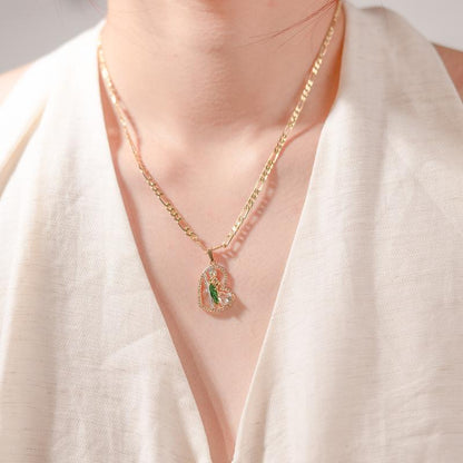 St. Jude 14K Gold Prayer Necklace with Green Zirconia Pendant - Unisex Copper Jewelry for Faith and Career Inspiration