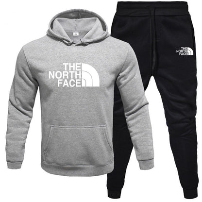 Men's pullover with fleece hoodie sweatshirt set printed casual sports set
