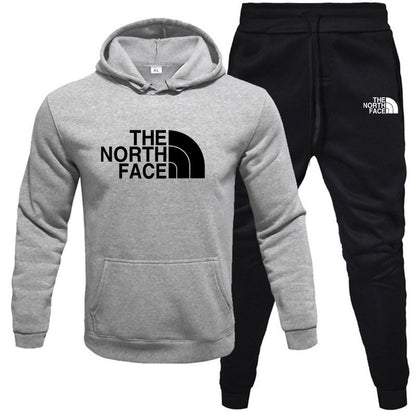 Men's pullover with fleece hoodie sweatshirt set printed casual sports set