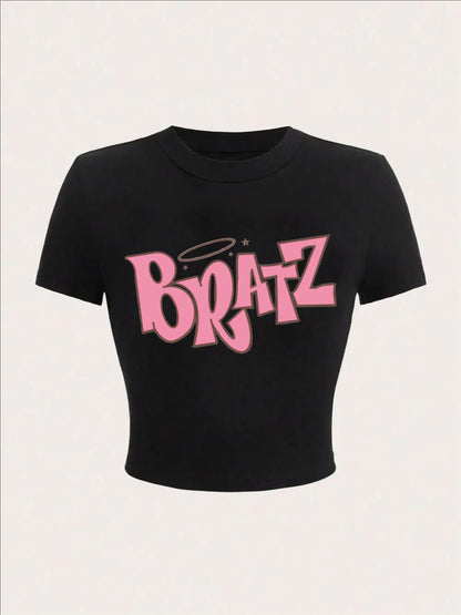 Fashionable summer short letter printed spicy girl casual and comfortable slim fit short sleeved T-shirt top